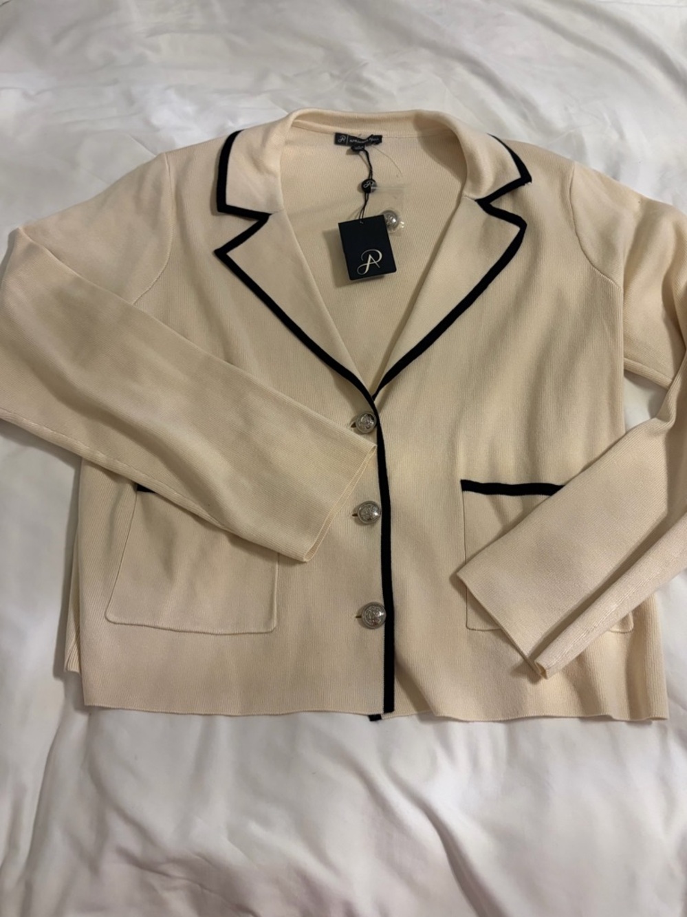 Adrianna Papell Cream Blazer with Black Trim